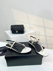 SL Cassandra Croc-Embossed Thong Sandals Black White Leather