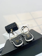 SL Cassandra Croc-Embossed Thong Sandals Black White Leather