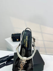 SL Cassandra Croc-Embossed Thong Sandals Black White Leather