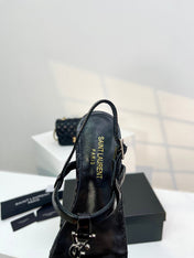 SL Cassandra Croc-Embossed Thong Sandals Black Leather