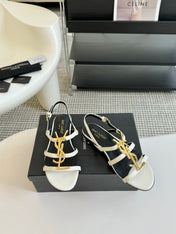 Yves SL Buckle Women Sandals Black White Leather