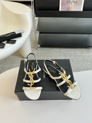 Yves SL Buckle Women Sandals Black White Leather