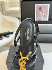 Yves SL Buckle Women Sandals Black Leather