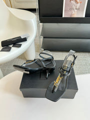 SL CASSANDRA MID-HEEL SANDAL BLACK CALFSKIN