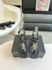 SL CASSANDRA MID-HEEL SANDAL BLACK CALFSKIN