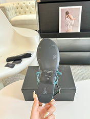 SL CRYSTAL T-STRAP FLAT SANDAL SAPPHIRE SATIN