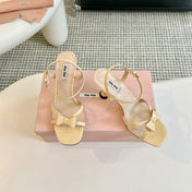 High Heels With Bows Butter Color Glossy Leather
