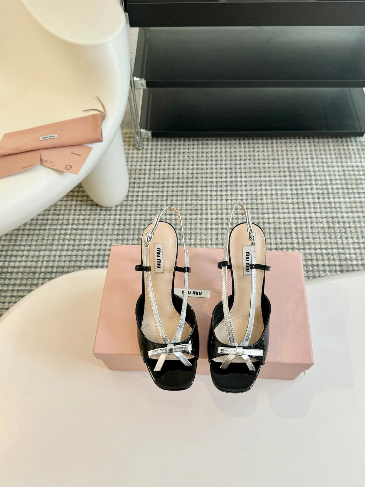 Black High Heels With Silver Bow