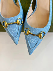 GG HORSEBIT SLINGBACK BALLET FLAT SKY CANVAS