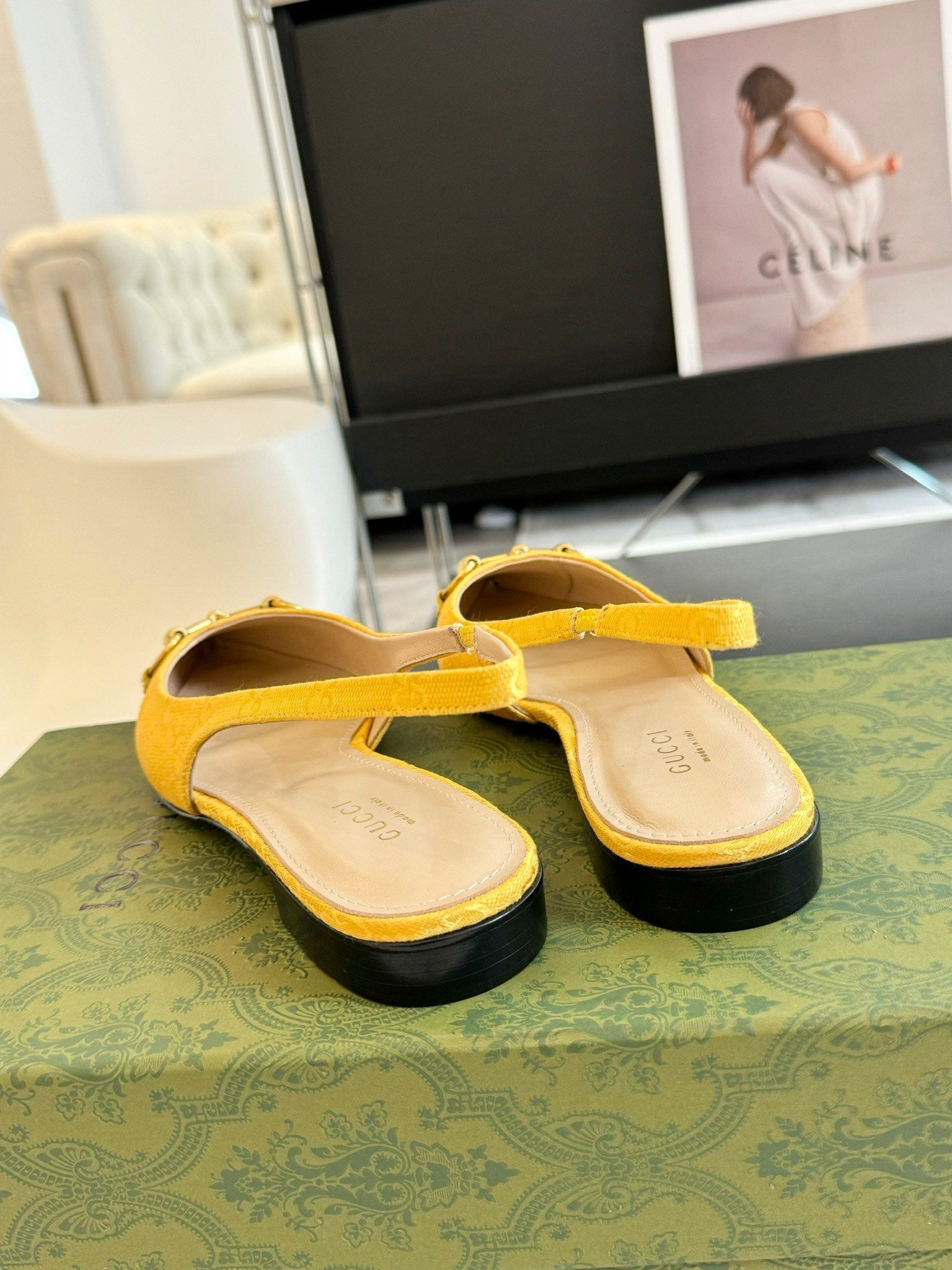GG HORSEBIT SLINGBACK BALLET FLAT LEMON CANVAS