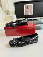 GG RIVETS BALLET FLAT BLACK HORIZONTAL STRAPS LAMBSKIN