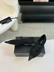 CC MARY JANE IN BLACK WOOL TWEED AND SATIN