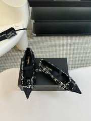 CC MARY JANE IN BLACK MIX WHITE WOOL TWEED