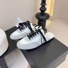 SNEAKER MULES IN BEIGE SUEDE AND WHITE NYLON