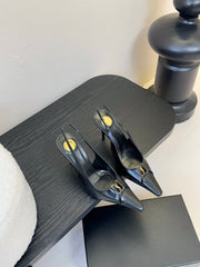 BABYLONE BRETEUIL SLINGBACK 85 MM PUMPS IN BLACK SMOOTH LEATHER