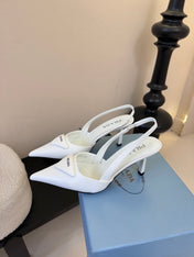 PRADA 26S POINTED TOE SLINGBACK HEELS 60MM IN WHITE CALFSKIN WITH LOGO