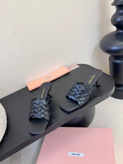 MIUMIU 26S IVETTE WOVEN HEELED SANDALS 40MM IN BLACK CALFSKIN