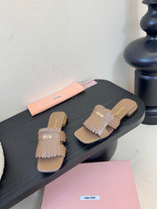 MIUMIU 26S FLAT SLIPPERS IN BROWN CALFSKIN
