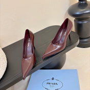 PRADA 26S POINTED-TOE HIGH HEELS IN BURGUNDY RED LAMBSKIN