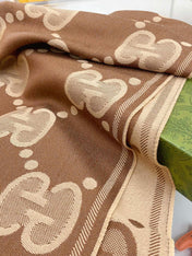 DOUBLE-SIDED SCARF 200 CM IN COFFEE AND TAN BROWN WOOL AND SILK  398287