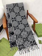 SCARF 220 CM IN BLACK MIX WHITE WOOL 401165