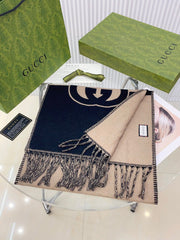 CAMEL BEIGE AND BLACK WOOL WITH INTERLOCKING G SCARF 200 CM