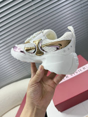 VIV' ON THE RUN SNEAKERS IN GOLD PINK PATENT CALFSKIN AND WHITE FABRIC