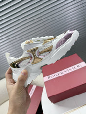 VIV' ON THE RUN SNEAKERS IN GOLD PINK PATENT CALFSKIN AND WHITE FABRIC