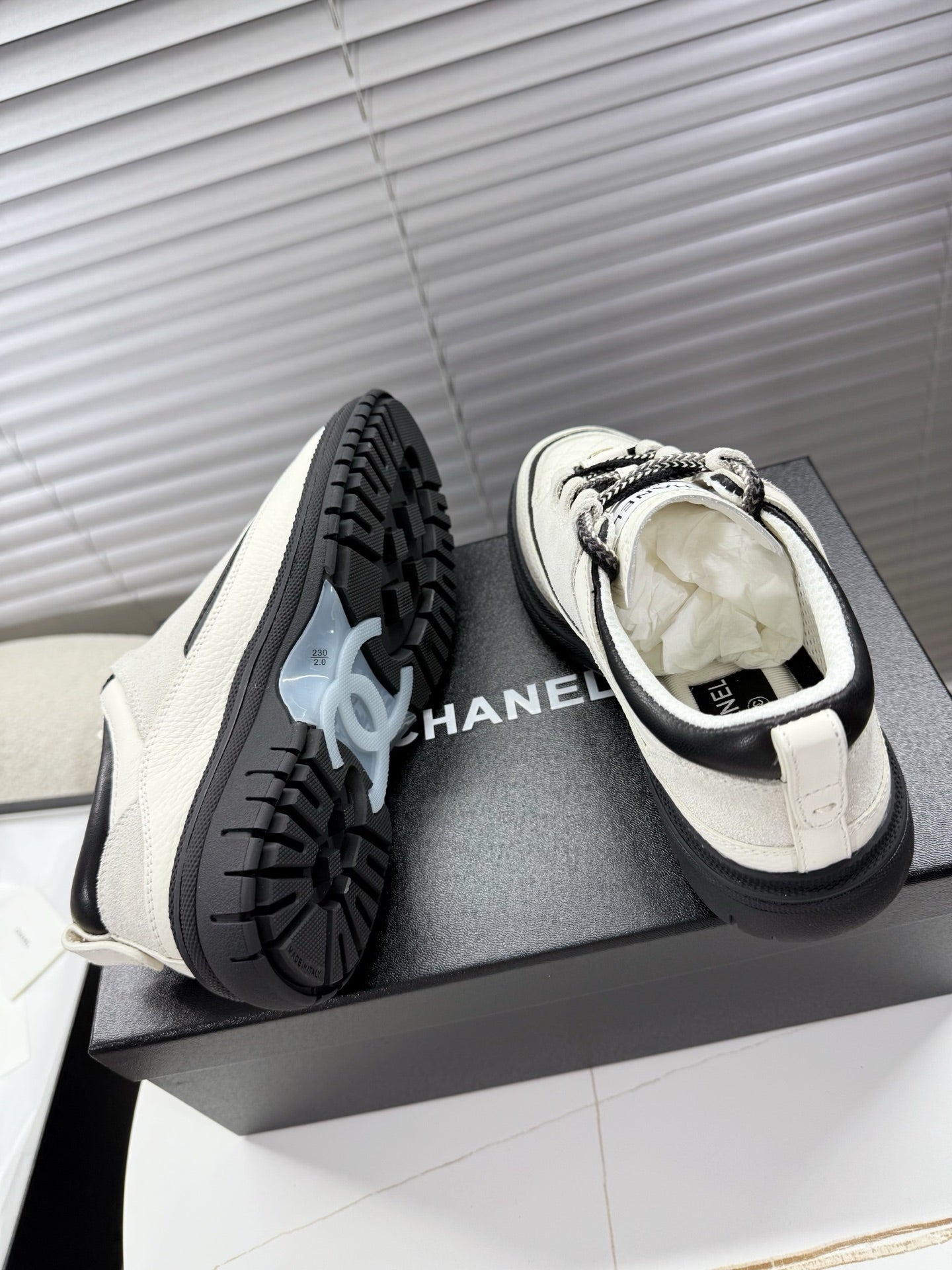 CHANEL 25S SNEAKERS 35MM IN WHITE CALFSKIN