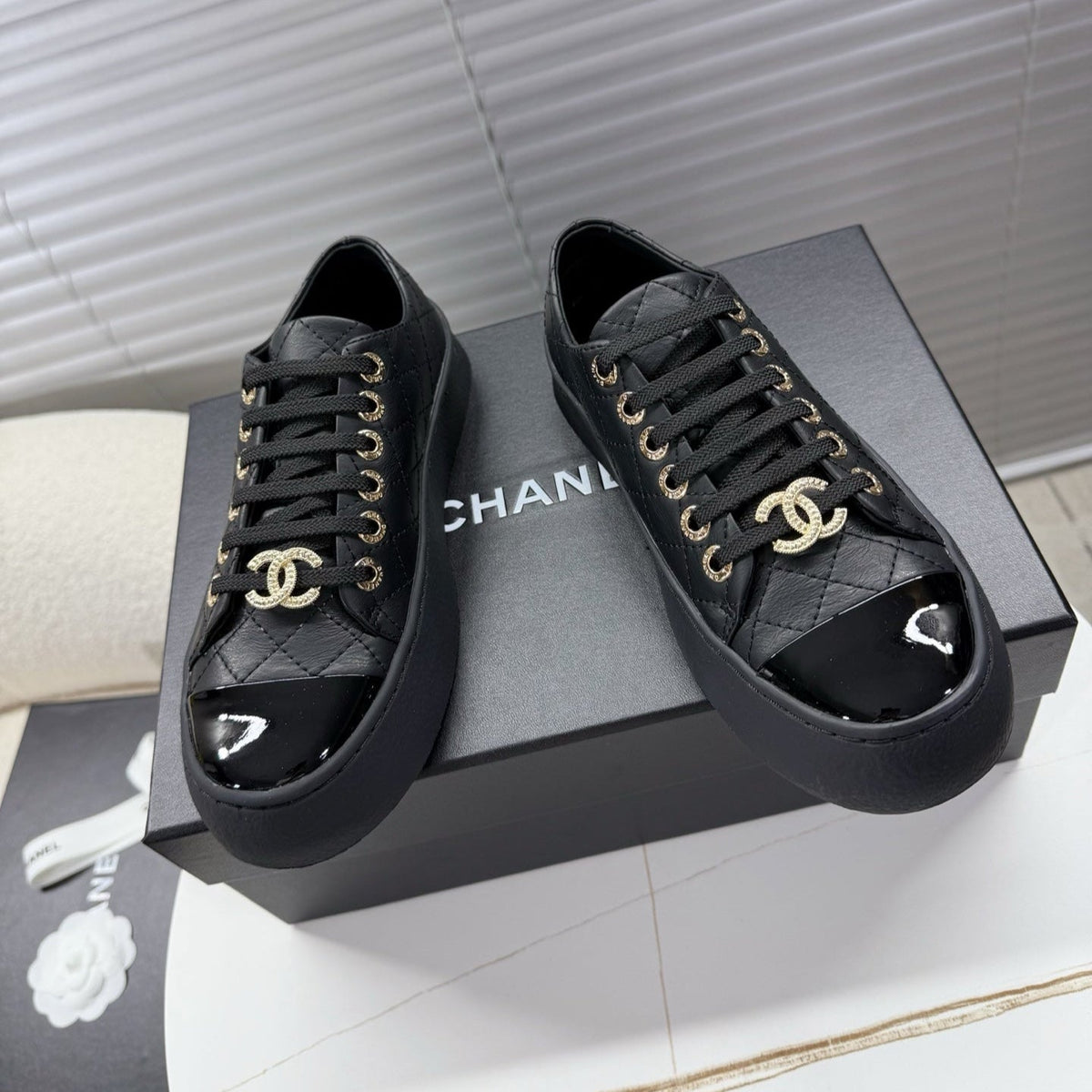 CHANEL 25S TRAINERS BLACK FULL 35MM IN CALFSKIN