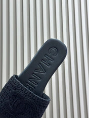 CC WOVEN SLIPPERS BLACK COWHIDE SOLE