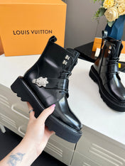 LV WOMEN'S BEAUBOURG ANKLE BOOT IN GLOSSY BLACK CALFSKIN