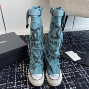 HIGH BOOTS IN SAPPHIRE BLUE CANVAS