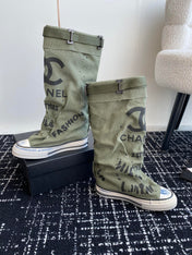 HIGH BOOTS IN ARMY GREEN CANVAS