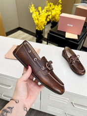 Lace-up Retro Loafers Walnut Color Cowhide