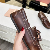 Lace-up Retro Loafers Walnut Color Cowhide
