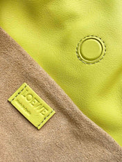 LOEWE 25S MEDIUM FLAMENCO CLUTCH BAG 23 IN LIME GOLD CALFSKIN