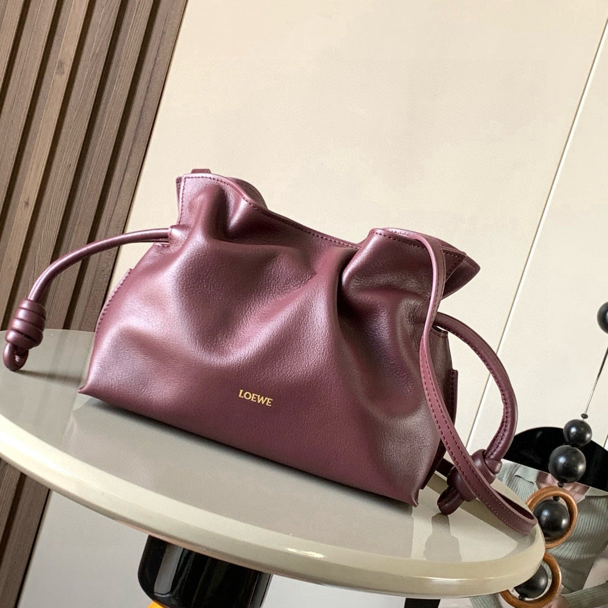 LOEWE 25S MEDIUM FLAMENCO CLUTCH BAG 23 IN DARK ROSEWOOD CALFSKIN