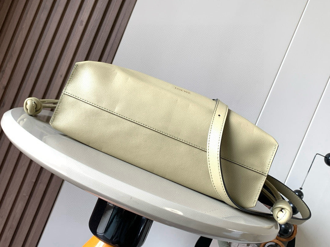 LOEWE 25S LARGE FLAMENCO CLUTCH BAG 30 IN DUSTY KHAKI CALFSKIN