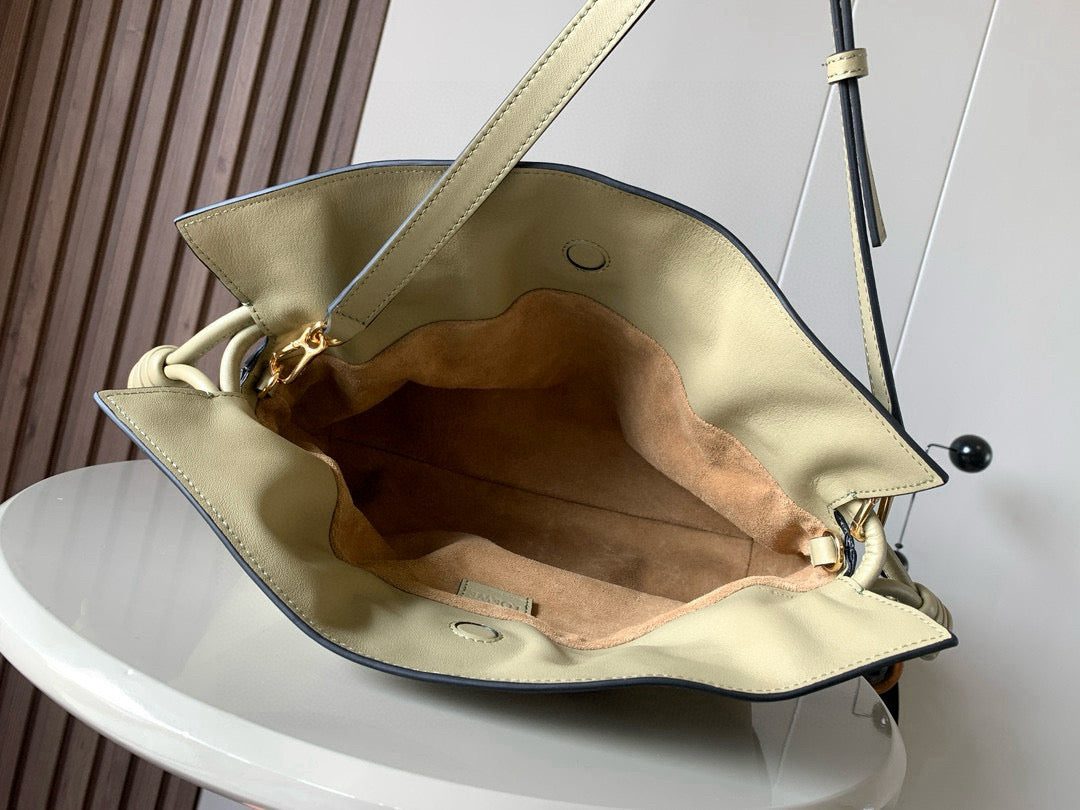 LOEWE 25S LARGE FLAMENCO CLUTCH BAG 30 IN DUSTY KHAKI CALFSKIN