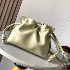 LOEWE 25S MEDIUM FLAMENCO CLUTCH BAG 23 IN DUSTY KHAKI CALFSKIN
