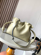 LOEWE 25S MEDIUM FLAMENCO CLUTCH BAG 23 IN DUSTY KHAKI CALFSKIN