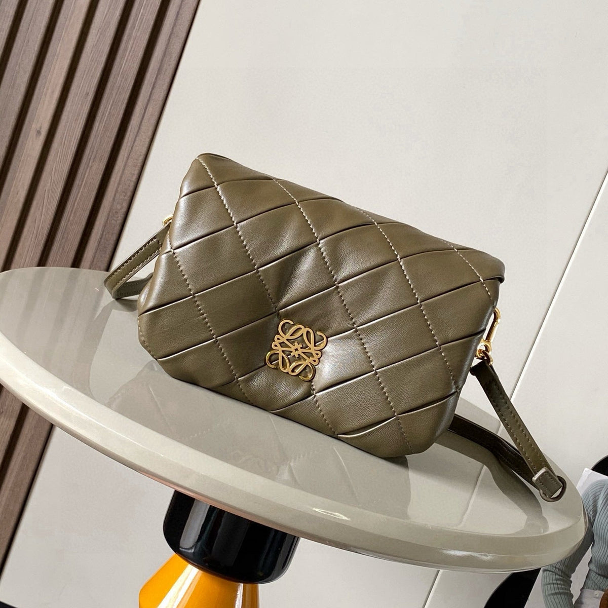 LOEWE 25S PUFFER GOYA BAG 20 IN KHAKI GREEN NAPPA LAMBSKIN