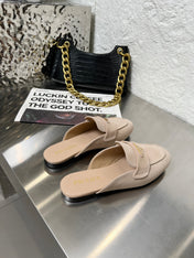 PRADA 26S MULE LOAFERS IN NUDE BEIGE SUEDE WITH LOGO