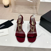 Double C Leather High Heel Sandals Red Cherry
