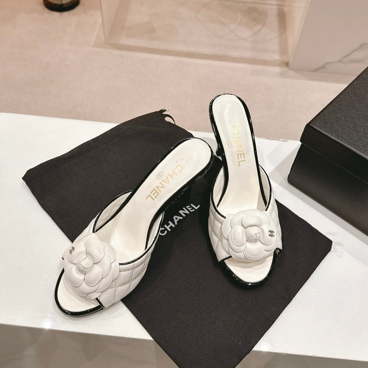 Double C New Camellia High Heel White