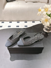 CC SLINGBACK 25S 25 MM IN BLACK DENIM WITH PLAID PATTERN