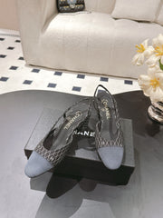 CC SLINGBACK 25S 65 MM IN BLACK DENIM WITH PLAID PATTERN