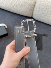 BELT 40MM IN GRAY CALFSKIN WITH INTERWOVEN CHAIN BUCKLE ZIPPER IN TRIM SILVER HARDWARE