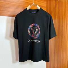 LV T-SHIRT IN BLACK PURE COTTON COLORFUL LOGO 238924